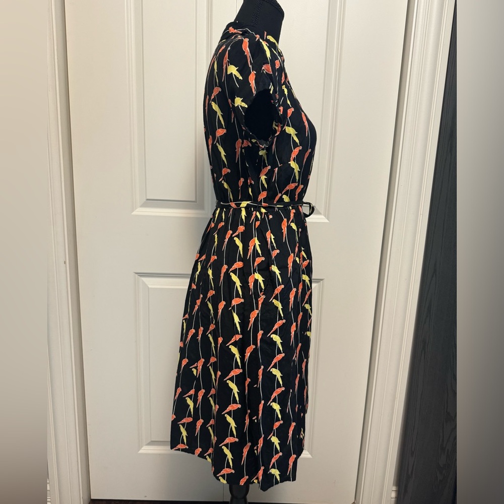 TU Parrots Print Tea Midi Dress Vintage Size 10 (best for Small) - Picture 2 of 9